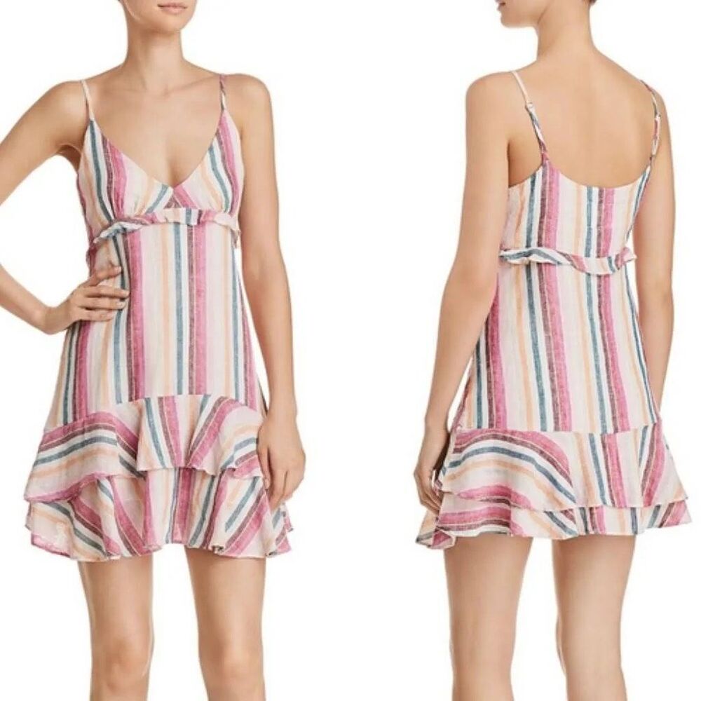 Rails Martina Avila Multicolored Stripe Magenta Mini Dress Size XS Linen Rayon